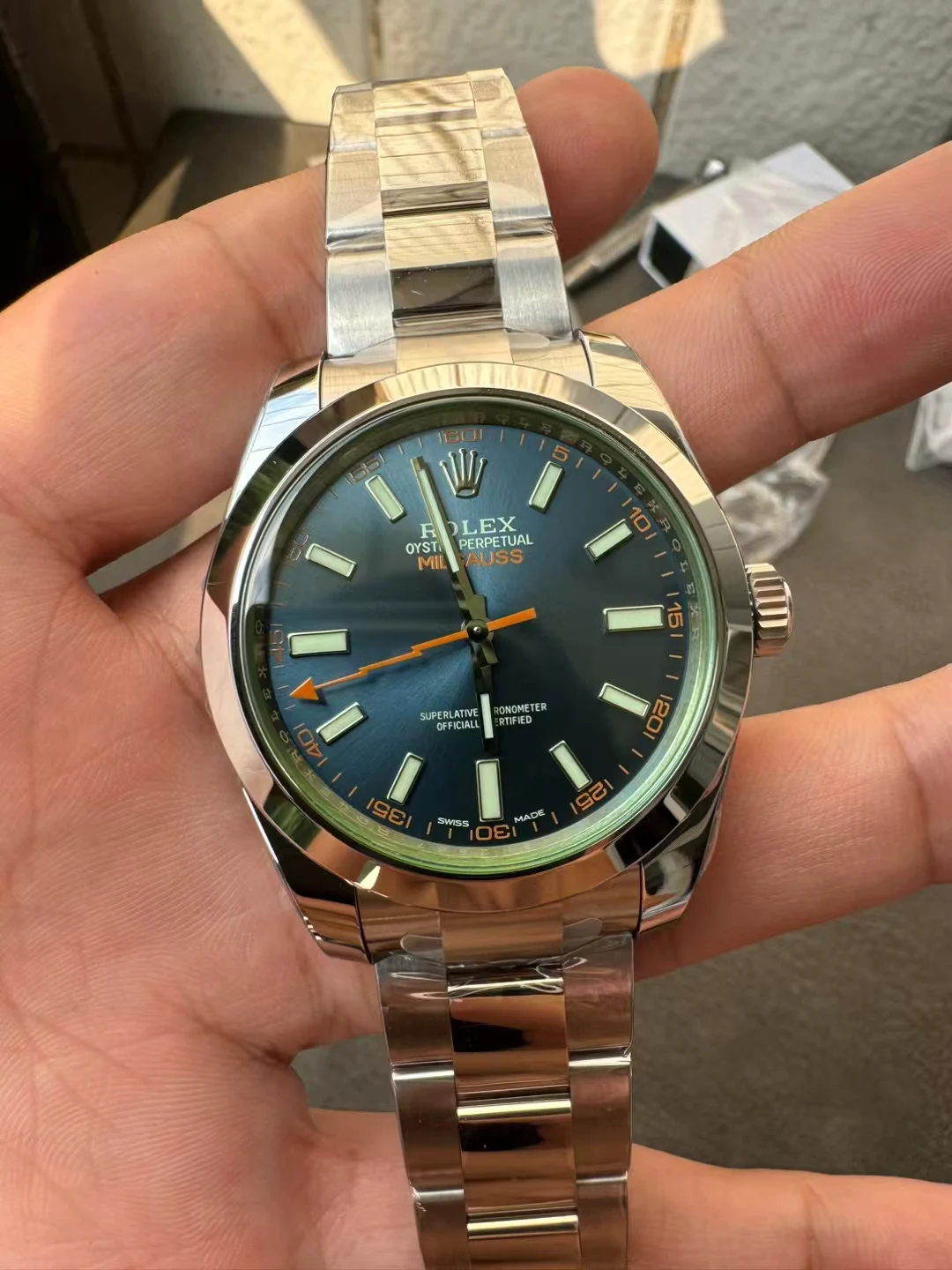 VSF闪电绿玻璃Milgauss 116400GV 904L Steel Blue Dial Bracelet VS3131