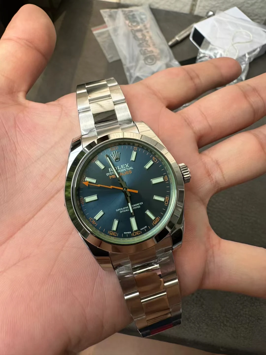 VSF闪电绿玻璃Milgauss 116400GV 904L Steel Blue Dial Bracelet VS3131