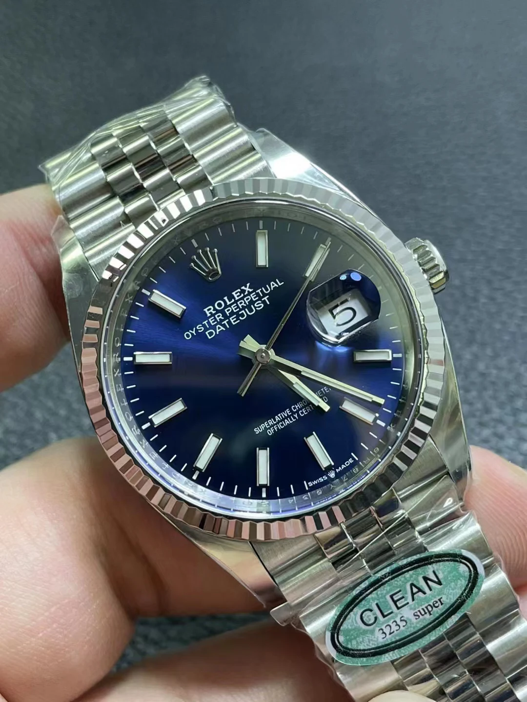 Clean蓝日志36mm DateJust 126234 Blue Dial Jubilee SH3235