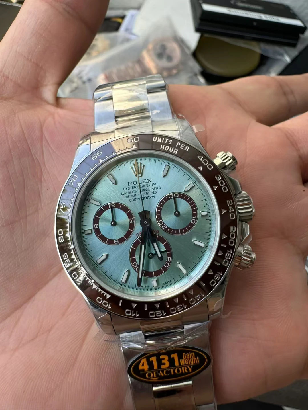 QF配重冰蓝透底Daytona 126506 904L Steel Ice Blue Dial SA4131 Gain Weight