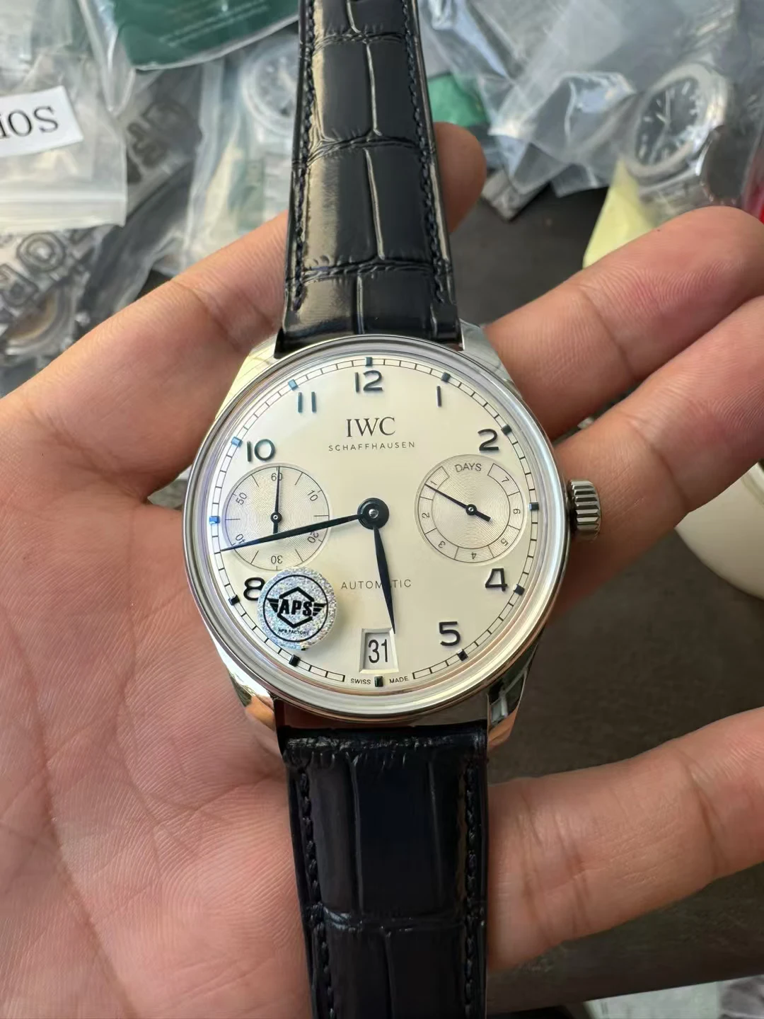 APSF葡萄牙7日链Portugieser Automatic 42mm SS  White Dial Blue Marker Leather Strap