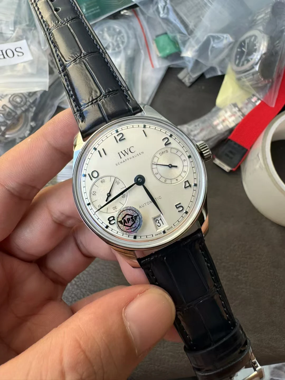 APSF葡萄牙7日链Portugieser Automatic 42mm SS  White Dial Blue Marker Leather Strap