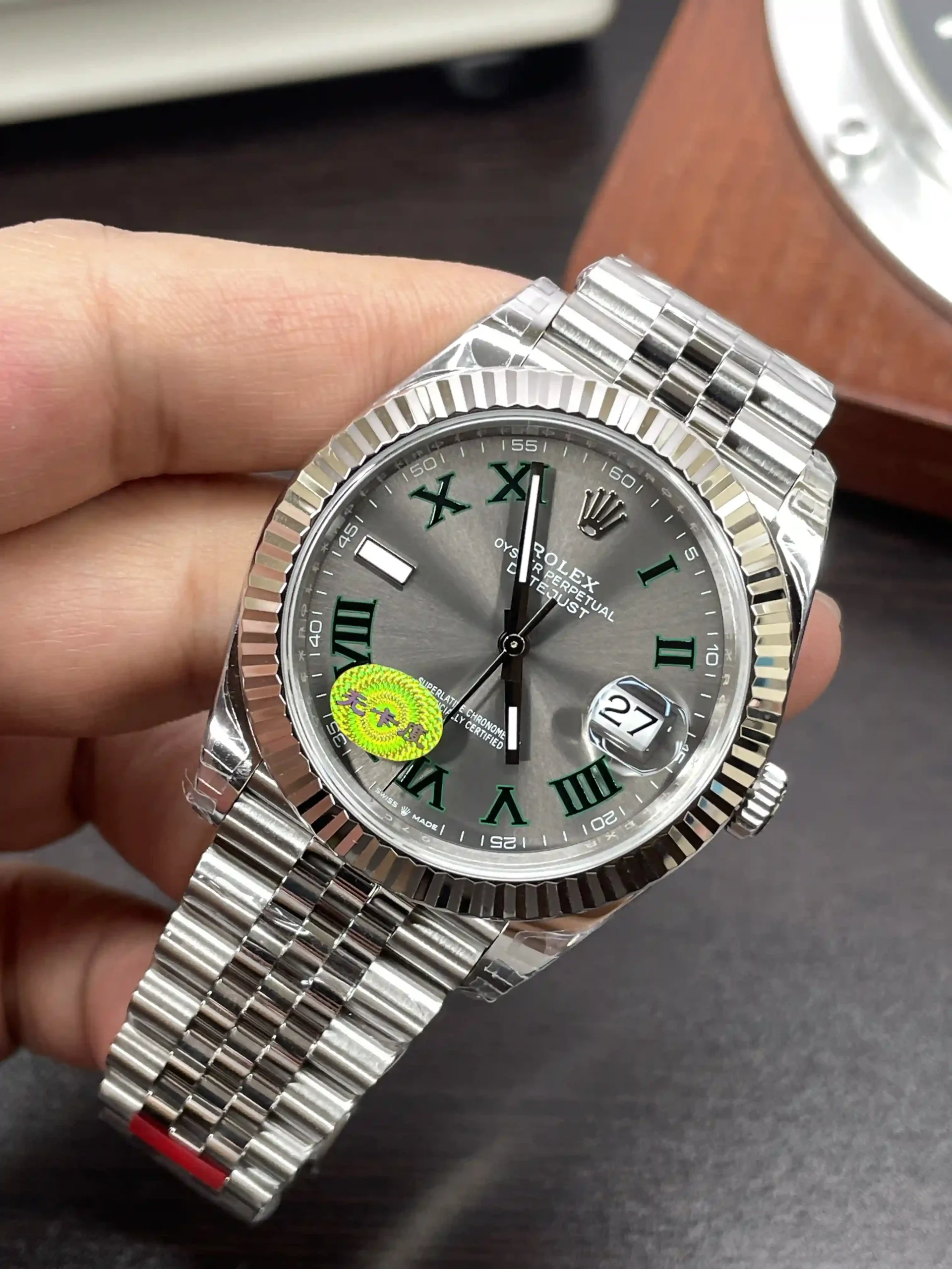 VSF无卡度DateJust 41mm 126334 Gray Dial Green Roman Jubilee Bracelet V2s Free Sprung