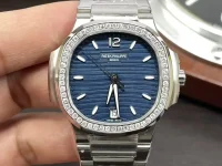 DDF Nautilus 7118 Ladies Blue Dial Diamonds Bezel DD324 Custom real diamonds(QC)